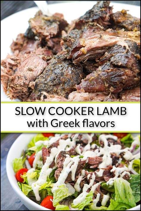 Greek Lamb Recipes Gyro Meat, Slow Cooker Greek Lamb, Crockpot Lamb Recipes, Lamb Recipes Slow Cooker, Lamb Recipes Greek, Lamb Roast Recipes Slow Cooker, Dolmas Recipe Greek, Low Carb Gyro, Lamb Tzatziki