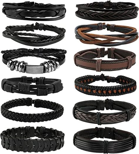 MILAKOO 12 Pcs Braided Leather Bracelets for Men Women Cuff Bracelet, Adjustable : Amazon.co.uk: Fashion Leather Bracelets For Men, Wooden Beaded Bracelets, Leather Bracelet For Men, Pet Memorial Necklace, Cuff Bracelets Handmade, Urn Jewelry, Braids With Beads, Memorial Necklace, Braided Leather Bracelet