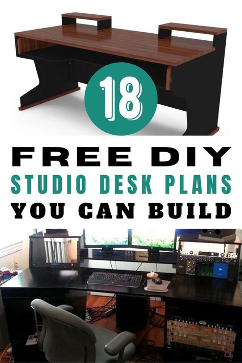 Building a DIY studio desk sounds exciting until you get down to acting on it. You might need to consider a bunch of things such as your style, working purposes, woodworking skills, available space, and budget, etc. You might feel a little lost now. Don't worry, we gathered the 18 most DIY studio desk plans for your reference. We hope you can find at least one or two ideas that fit your taste. Diy Studio Desk How To Build, Diy Home Studio Music, Diy Music Studio Desk, Home Studio Recording, Studio Desk Ideas, Music Studio Desk Ideas, Home Studio Desk Music, Home Music Studio Desk, Home Music Studio Decor