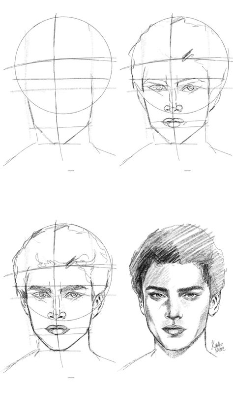 Portrait Sketches Tutorial, Drawing Portraits Tutorial, Male Portrait Drawing, Face Proportions Drawing, Male Face Drawing, Drawing The Human Head, Beautiful Pencil Drawings, Portrait Tutorial, 얼굴 드로잉