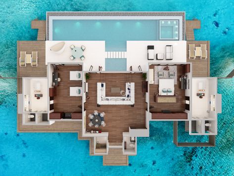 Niyama Private Islands Maldives Two-Bedroom Ocean Pool Pavilion Small House With Pool Floor Plans, Beach Villa Floor Plan, Beach Floor Plans, Bahamas House, Hotel Room Design Plan, Beach Houses Architecture, Pool Pavilion, Hotel Floor Plan, Ocean Pool