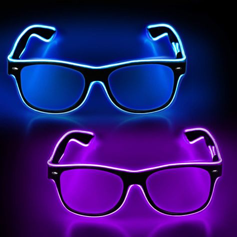 PRICES MAY VARY. 【Stand Out in Folks】Glow in the dark glasses make you glow in the dark and get tons of attention from your friends,particularly in rave party,EDM,Halloween,Christmas 【Single-button Controls Four Models】The controller has a belt clip, so you can hold it on clothing to push the button and go from fix light-on, slow/fast blinking for your preference 【Money Save 2 Packs with Differernt Colors】You can get two packs with different colors for couple in the party or single for alternati Light Up Glasses, Glowing Glasses, Edm Music Festivals, Rave Glasses, Neon Rave, Neon Accessories, Purple Clothing, Rave Party, Party Sunglasses