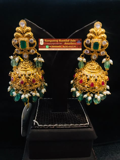 Latest Buttalu Designs Gold 2022, Buttalu Earrings Gold Bridal Latest, Gold Buttalu Earrings Latest, Nakshi Jhumkas, Buttalu Earrings, Gold Jumkas, Gold Buttalu, Antique Jhumka, Gold Jhumkas