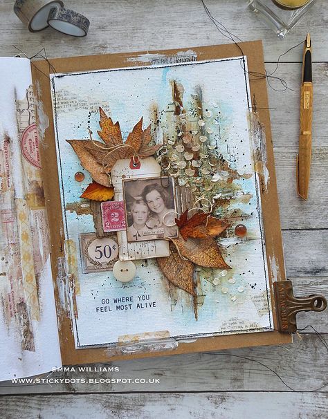 Simon Says: Art Journaling - Simon Monday Challenge Blog Corrugated Card, Design Tape, Mixed Media Cards, Mixed Media Scrapbooking, Mixed Media Journal, Gold Watercolor, Up Book, Distressed Painting, Journal Page