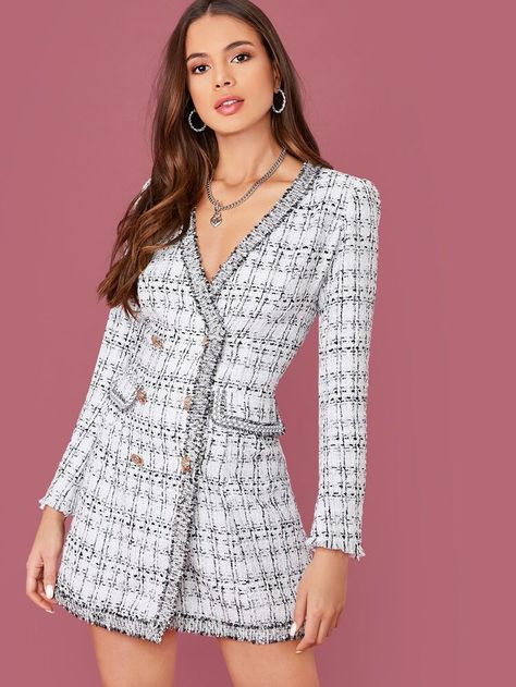 Tweed Coat Outfit, Chanel Jacket Outfit, Tweed Jacket Outfit, Tweed Fashion, Women Dress Online, Elegant Outfit Classy, Tweed Coat, Tweed Dress, Women Outfits