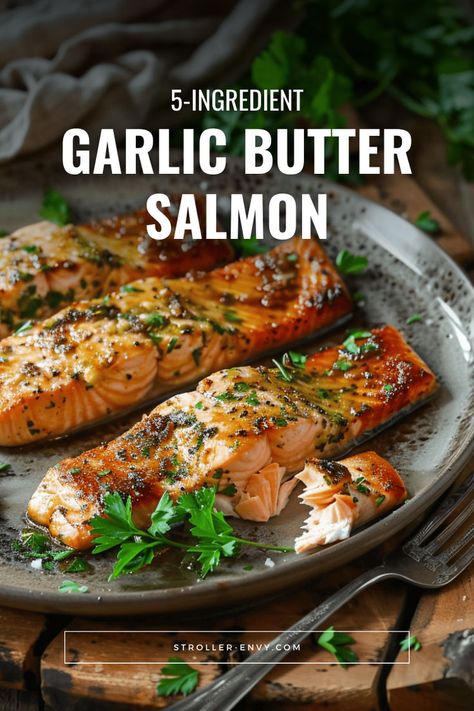 Create a simple and flavorful garlic butter salmon dish with just 5 ingredients. Perfect for quick and easy dinners. Click to get the full recipe and enjoy a delicious meal tonight! Garlic Butter Salmon Air Fryer, Salmon Dinner Ideas Air Fryer, Easy Salmon Recipes Air Fryer, Air Fryer Salmon Filet, Salmon Recipes Air Fryer, Salmon Air Fryer Recipes, Air Fryer Salmon Recipes, Salmon Filet Recipe, Seafood Main Course