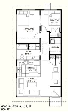 I like this one because there is a laundry room! :-) 800 sq ft floor plans - Bing Images 800 Sq Ft House, Guest House Plans, Small House Layout, 2 Bedroom House Plans, Small House Floor Plans, Tiny House Floor Plans, 2 Bedroom House, Living Modern, Apartment Layout