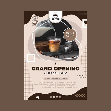 Opening Coffee Shop, Grand Opening Banner, Presentation Ideas For School, Coffee Poster Design, Poster Business, Ice Cream Poster, Coffee Shop Branding, Cafe Posters, Tree Logo Design