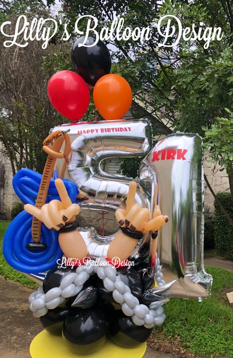 Rock And Roll Balloons, Rockstar Art, Elvis Party, Rock And Roll Birthday, Art Punk, Balloon Ideas, Balloon Sculptures, Balloon Columns, Guitar Music