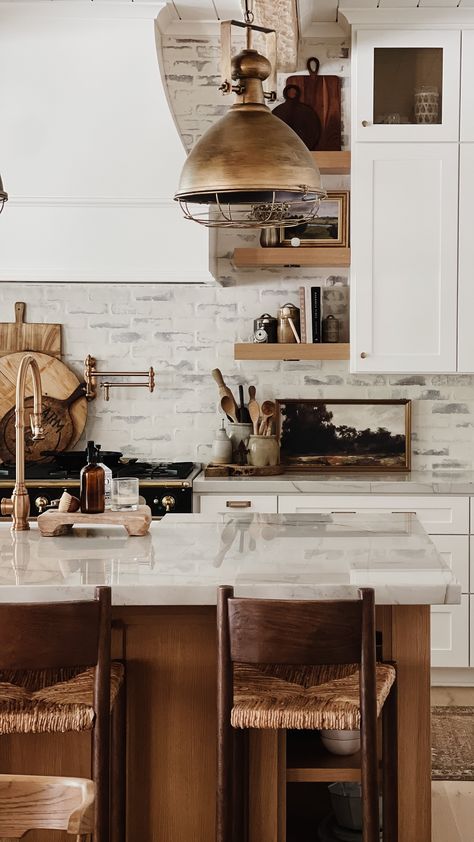 Mix Wood Tones, Mixing Wood Tones, Red Oak Wood, Wood Counter Stools, European Farmhouse, Wood Beam Ceiling, Colored Ceiling, Wood Vase, Wood Tones