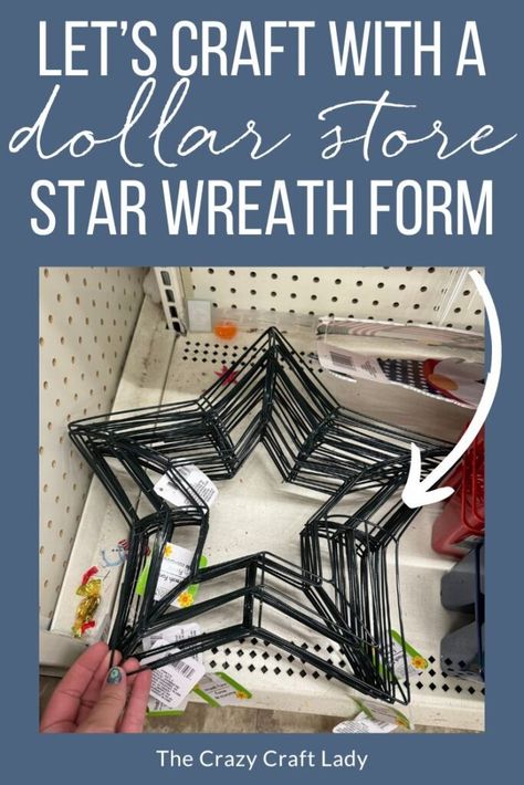 lets craft with a dollar store star wreath form How To Make A Star Wreath, Dollar Tree Wire Star Wreath Ideas, Dollar Store Star Wreath, Metal Stars Decor Ideas, Dollar Tree Star Wreath Form Ideas, Easy Wreaths To Make, Star Wreath Frame, Rag Tie Wreath, Star Wreath Form