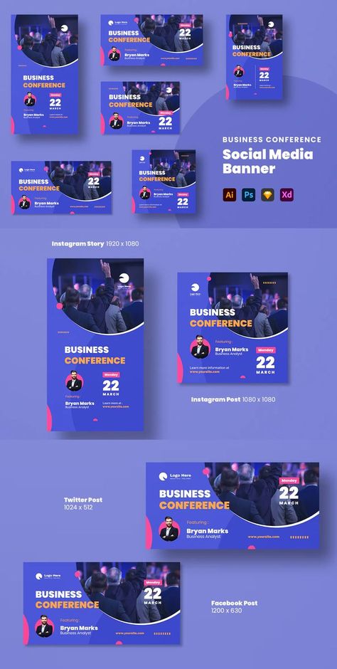 Business Conference Social Media Banner Template AI, PSD Social Media Event Design, Conference Banner Design, Ads Poster Design, Conference Banner, Social Media Conference, Conference Banners, Ad Inspiration, Business Conference, Instagram Banner