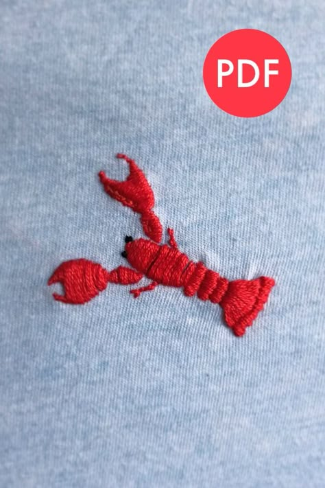 Lobster Embroidery, Embroidered Lobster, Art Chill, Broderie Simple, Pompadour, Embroidery And Stitching, Hand Embroidery, Crochet Necklace, Embellishments