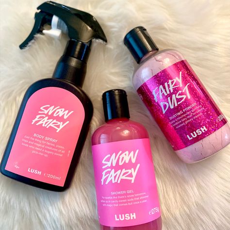 Snow Fairy Spray, Snow Fairy Aesthetic Lush, Snow Fairy Lush Aesthetic, Lush Fairy Dust, Lush Snow Fairy Aesthetic, Christmas Body Care, Lush Body Spray, Snow Fairy Lush, Christmas Lush