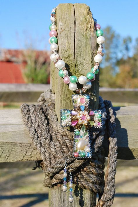 Western Rodeo Cowgirl Christian Necklace with by SolisOccasusBling Rodeo Jewelry, Cowgirl Necklaces, Boho Jewelry Diy, Hand Painted Pendant, Rodeo Cowgirl, Christian Necklace, Western Rodeo, Cross Jewelry, Silver Bead