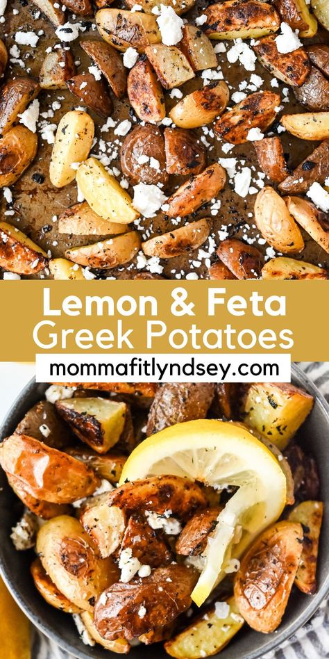 These crispy Greek potatoes are made in the oven and are so crispy and delicious! Made with fresh and simple ingredients like lemon, feta, olive oil and homemade Greek seasoning, this easy recipe is the perfect healthy side for any main dish. Roasted to perfection in just 35 minutes! Crispy Lemon Feta Roasted Potatoes, Healthy Easter Recipes, Gluten Free Recipes For Kids, Greek Potatoes, Cooking With Coconut Oil, Greek Seasoning, Healthy Gluten Free Recipes, Healthy Side, Healthy Food Blogs