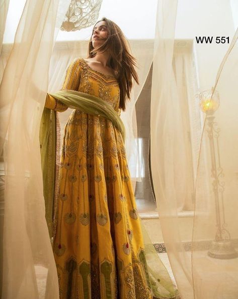 Yellow Mehndi Dress, Angrakha Frock, Shaadi Dresses, Groom Sister, Pakistani Frocks, Angrakha Dress, Western Gowns, Gota Embroidery, Pakistani Bridal Dress