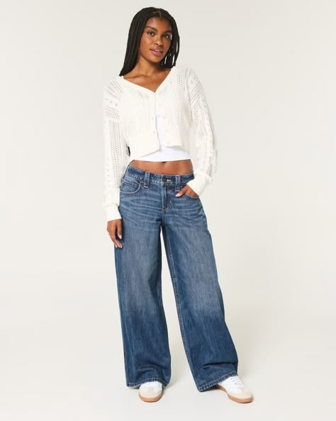 Women's Low-Rise Dark Wash Super Baggy Jeans | Women's New Arrivals | HollisterCo.com Low Rise Baggy Jeans Outfit, Super Baggy Jeans, Low Rise Baggy Jeans, Baggy Jeans Outfit, Women's Bottoms, Comfortable Jeans, Dark Jeans, Hollister Jeans, Low Rise Jeans