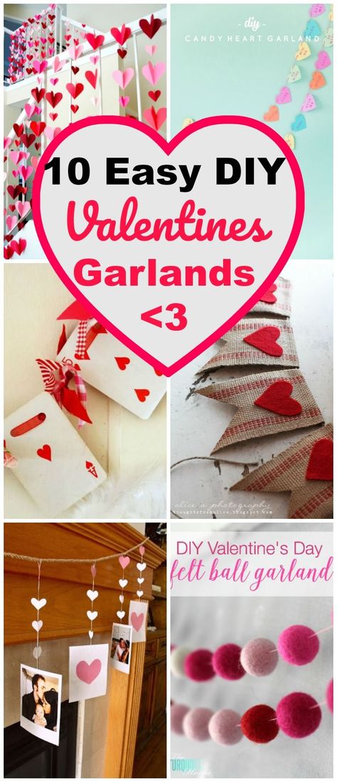 10 Inexpensive and easy DIY Valentines garland ideas. Garlands & banners make a fast wall art project and decor ideas for Valentines Day! Diy Valentines Garland, Easy Garland, Valentines Garland, Easy Diy Valentines, Diy Garlands, Saint Valentin Diy, Valentines Bricolage, Diy Girlande, Valentine Garland