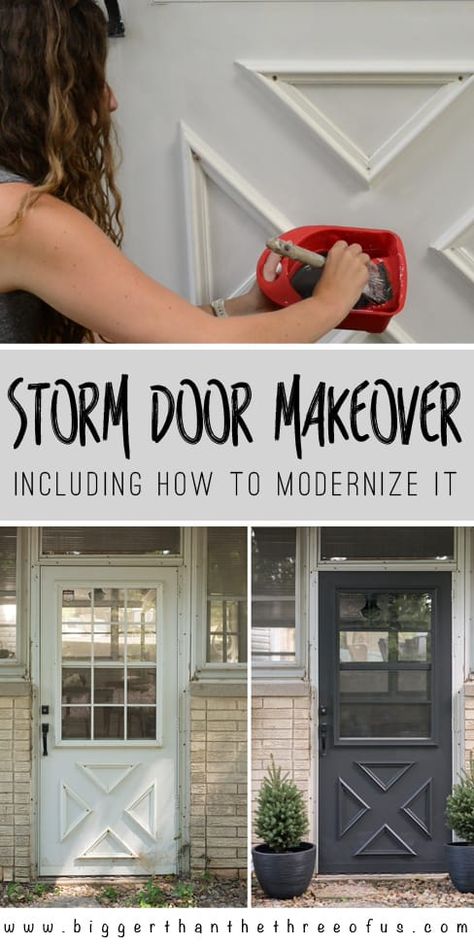 Update a Storm Door: Updating the Grille on a storm door and how to modernize it with HANDyPaint Painted Storm Door, Storm Door Makeover, White Storm Door, Painted Screen Doors, Metal Screen Doors, Aluminum Storm Doors, Painted Exterior Doors, Window Diy, Storm Doors