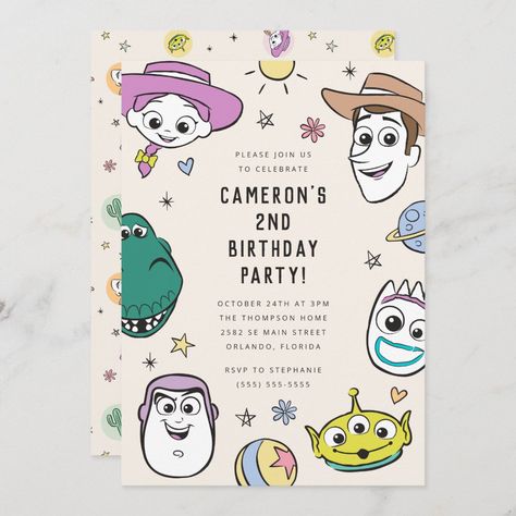 Pastel Toy Story Characters Birthday Invitation Simple Baby Birthday, Toy Story Invitations, Toy Story Characters, Story Birthday, Toy Story Birthday Party, Birthday Toys, Disney Birthday, Toy Story Birthday, Toy Story Party