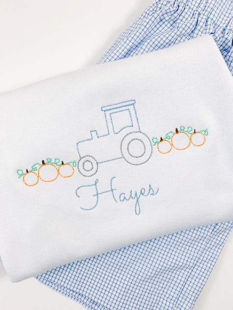 Personalized Tee Shirts, Fall Applique, Shirt Patterns, Fall Embroidery Designs, Fall Farm, Boy Monogram, White Tee Shirt, Patch Shirt, Fun Fall Activities