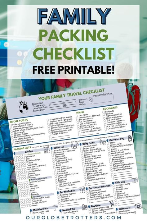 Free packing list for your next family vacation, see what we pack for family trips tot to teens, perfect for local and international trips with your kids. Comes with a downloadable list you can print out and edit for your family's needs | Ultimate Family Vacation Packing List | Our Globetrotters Family Travel Blog Packing List For Family Vacation, Family Trip Packing List, Family Travel Packing List, 5 Day Trip Packing List Summer, Packing List For Vacation With Kids, Family Vacation Packing List, Kids Allowance, Packing Advice, Packing List Kids