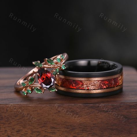 Marvel Wedding Rings, Fall Wedding Rings, Custom Wedding Bands For Men, Unique Engagement Rings For Men Future Husband, Ruby Wedding Rings Men, Unique Wedding Rings For Him, Men Rings Engagement, Rainbow Wedding Ring, Non Traditional Wedding Rings Sets