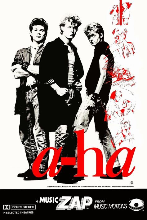 Poster Size 24 x 36.Theater promo poster promoting the '80s band A-Ha and their 1985 music video for "Take On Me," which would play before feature film showings in movie theaters. No tack holes, tape marks, pin holes or dog-eared corners. I always combine shipping on all purchases of more than one item. Shipping price includes tracking. (USA Only) Thanks for looking. Paypal. 80s Rock Band Poster, A Ha 80s, 80s Posters, 80s Poster, 80s Rock Bands, Rock Band Posters, Promo Poster, 80s Rock, 80s Bands