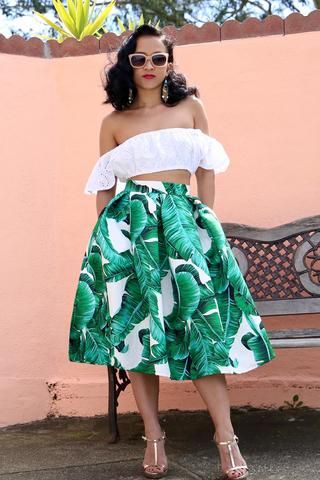 * MADE TO ORDER: The Palms Spring Midi Skirt Cuban Outfit, Havana Nights Dress, Havana Party, Tiki Fashion, Palm Springs Outfit, Havana Nights Party, Tropical Print Skirt, Caribbean Fashion, Midi Skirt Spring