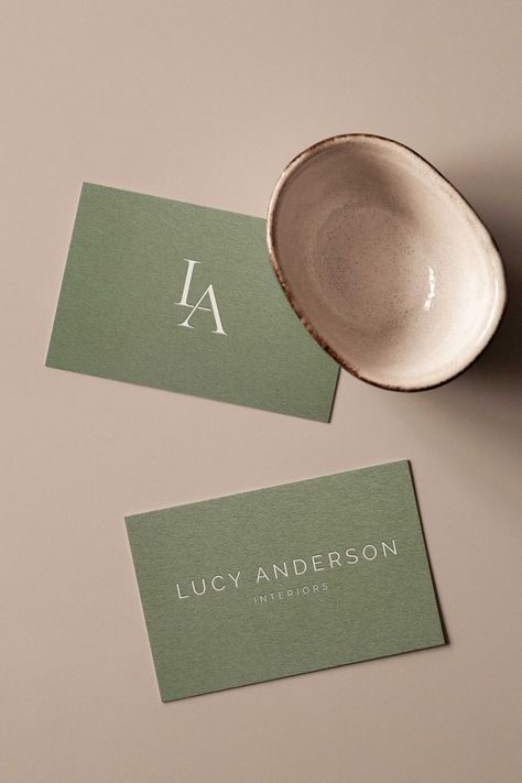 Forest Green Business Cards, Minimal Visiting Card Design, Sage Green Business Cards, Classy Brand Identity, Green Business Aesthetic, Olive Green Branding, Green Brand Identity, Green Business Card Design, Classy Branding