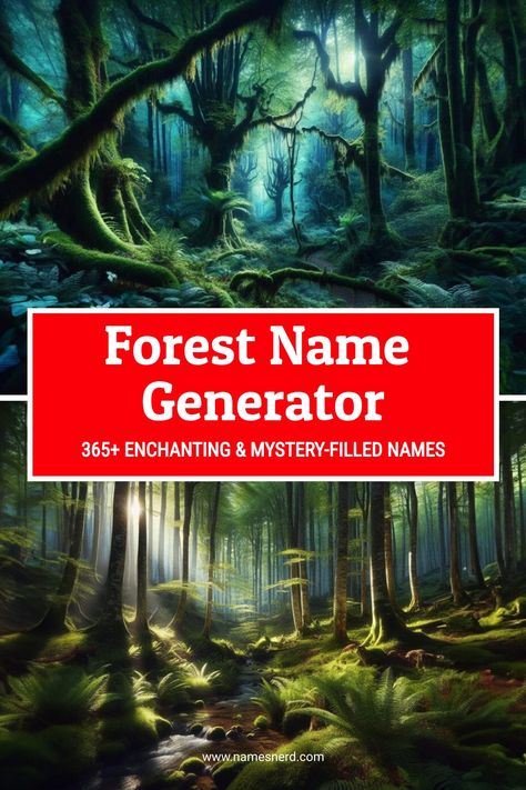 Uncover the mysteries of the wild with our forest name generator. Enchanting, lush names for your mystical woodlands. Mushroom Names Aesthetic, Fantasy Forest Names, Forest Names, Alien Names, Goth Names, Book Title Generator, Witchy Names, World Generator, Title Generator