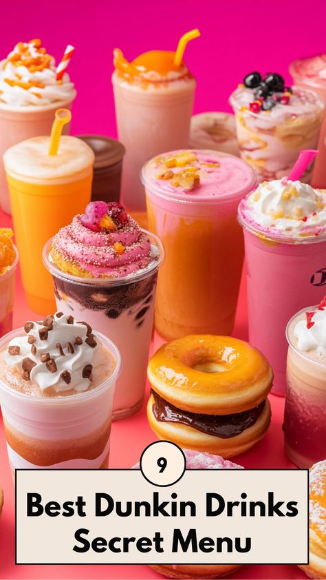 A vibrant display of Dunkin drinks from the secret menu, featuring flavor and beverage options. Dunkin Secret Drinks, Dunking Donuts Drinks, Dunkin Donuts Secret Menu Drinks, Best Dunkin Drinks, Dunkin Drink Orders, Dunkin Donuts Drinks, Dunkin Orders, Best Dunkin Donuts Drinks, Dunkin Donuts Coffee Drinks