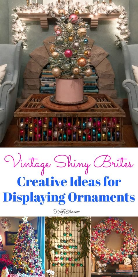 Creative Display Ideas, Shiny Brite Christmas, Retro Christmas Decorations, Vintage Christmas Crafts, Shiny Brite Ornaments, Dollar Store Christmas, Gold Christmas Decorations, Beautiful Christmas Decorations, Creative Display