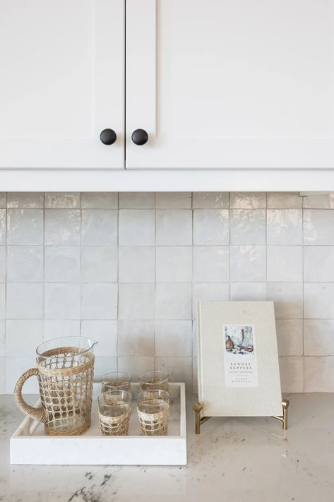 Portfolio (Title) Square Tile Backsplash, California Farmhouse, White Square Tiles, White Tile Kitchen Backsplash, Neutral Backsplash Kitchen, Backsplash For White Cabinets, White Kitchen Tiles, White Tile Backsplash, Unique Backsplash