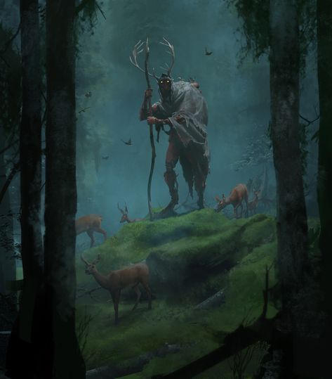 Dark Druid Aesthetic, Fantasy Beasts Mythical Creatures, Druid Necromancer, Druid Aesthetic, Forest Character, Fantasy Woodland, Forest God, Forest Spirit, Fantasy Forest