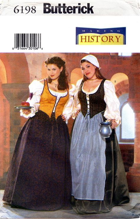 Butterick 6198 Servant Barmaid Historical Costumes 1999 Medieval Dress Pattern, Wench Costume, Celtic Dress, Fest Outfits, Hallowen Costume, Costume Sewing Patterns, Gown Pattern, Butterick Pattern, Butterick Sewing Pattern