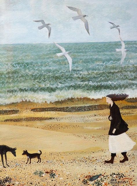 Dee Nickerson Painting, Dee Nickerson Art, Dee Nickerson, Sea Illustration, Naive Illustration, Sea Painting, Beach Painting, British Artist, Childrens Art