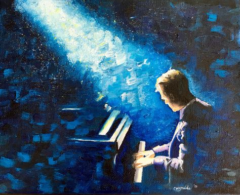 La La Land Painting. Ryan Gosling on the piano. La La Land Art.   Painting by Chelsey Reynolds. La La Land Painting, La La Land Art, Land Painting, Here's To The Fools Who Dream, Piano Art, Piano Man, Movie Wallpapers, Aesthetic Painting, Ryan Gosling