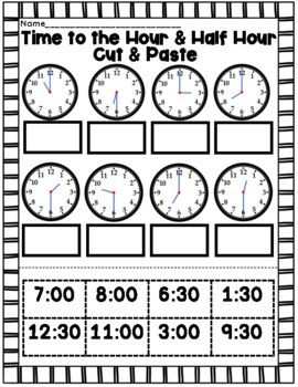 Learn to tell time to the hour and half hour with this cut and paste practice worksheet. #tellingtime #time #math Math Worksheets For Kids, Homeschool Binder, Telling Time To The Hour, Letters Worksheets, Fun Math Worksheets, Afrikaans Language, Math Practice Worksheets, Learn To Tell Time, Time To The Hour