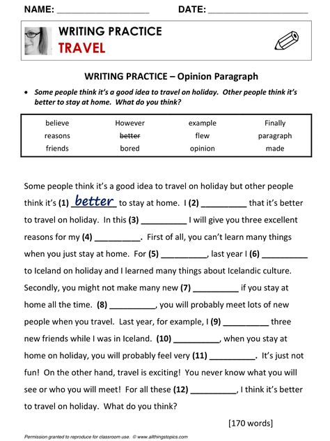 Travel, Writing Practice, English, Learning English, Vocabulary, ESL, English Phrases, http://www.allthingstopics.com/travel.html Sleep Worksheet, Cloze Passages, Esl English, English Exam, Conversational English, English Vocab, English Language Teaching, English Lessons For Kids, English Writing Skills