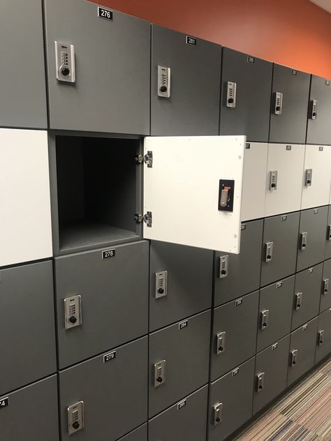 A technology firm needed a way to ensure their clients' intellectual property was protected. Using Spacesaver Day Use Lockers, employees must secure their personal devices and other items before entering the workplace. Green Campus, Smart Student, Safe Lockers, Locker Ideas, Locker Designs, College Architecture, Laundry Equipment, Office Lockers, Church Interior Design