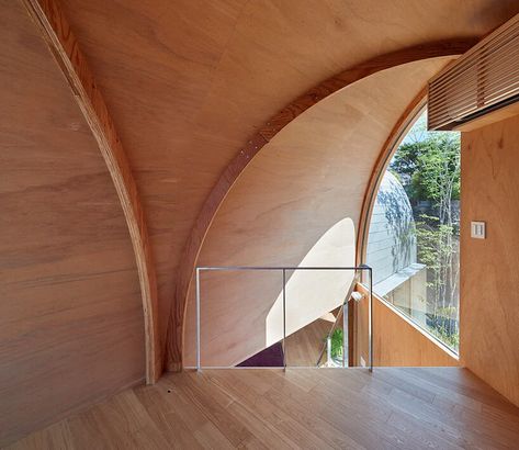 tilted vaulted roofs tops wooden house by tomohiro hata in koyoen, japan Laminated Veneer Lumber, Japan Home, Hyogo, Glass Facades, Traditional Architecture, Sustainable Architecture, Wooden House, Structural Engineering, Urban Landscape