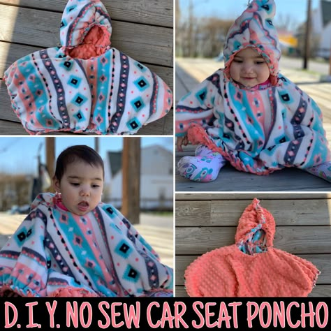 Diy Carseat Blanket, Tie Carseat Poncho Diy, Fleece Carseat Poncho, Car Seat Poncho No Sew, Car Seat Tie Blanket, Hooded Car Seat Poncho Pattern, Infant Car Seat Poncho, Tie Blanket Car Seat Poncho, Car Seat Poncho Diy No Sew