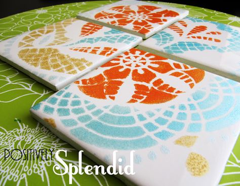 DIY Painted Ceramic Tile Tutorial Hand Painted Tiles Diy, Clay Therapy, Classroom Colors, Stencil Tile, Homemade Christmas Gift Ideas, Ceramic Tile Crafts, Homemade Christmas Gift, Mexican Talavera Tile, Painted Tiles