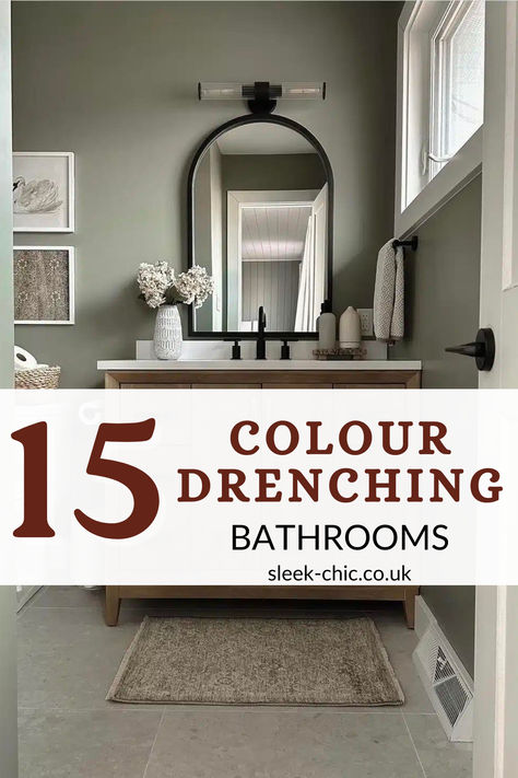 Immerse yourself in the world of colour drenching, where a single colour dictates the mood and atmosphere of your bathroom space. Our 15 innovative ideas will guide you on how to beautifully execute colour drenching in your bathroom, turning it into a stunningly cohesive retreat. Colors To Paint Small Bathroom, Transitional Bathroom Paint Colors, Shower Room Colour Schemes, One Colour Bathroom, 2025 Bathroom Colors, Color Wash Bathroom, Paint Colors For Bathroom With No Window, Bathroom Ideas Modern Colour, Small Bathroom Remodel Colors