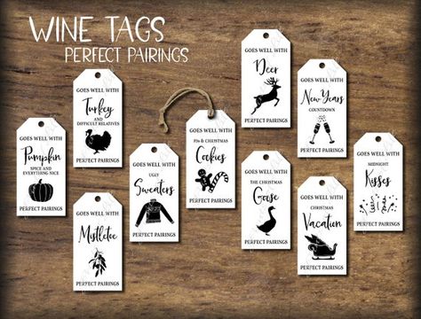 Perfect Pairings wine gift tags. Instant download printable. Goes / Pairs well with... Holiday baske Five Senses Gift, Holiday Wine Gift, Wine Gift Tags, Date Night Gifts, Holiday Baskets, Gift Tags Birthday, Champagne Gift, Wine Bottle Tags, Holiday Wine