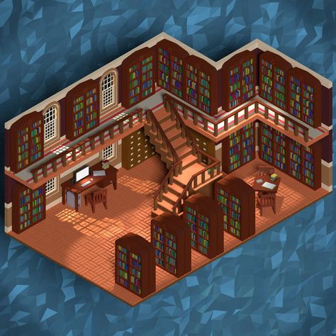 Minecraft Building Ideas Library, Library Minecraft Ideas, Isometric Library, Minecraft Library Build, Minecraft Library Design, Minecraft Library Ideas, Low Poly Isometric, Library Minecraft, Minecraft Library