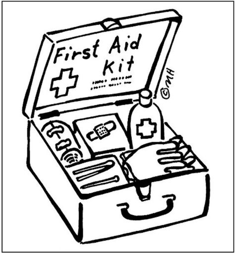 First Aid Coloring Page. Help your girls remember a few of the things that should be in a first aid kit with this coloring page. Free printable available at MakingFriends®.com Safety Coloring Pages Free Printable, First Aid Coloring Page, First Aid Kit Drawing, Safety Coloring Pages, Brownie Badges, Camping First Aid Kit, Daisy Troop, Emergency First Aid Kit, Safety Week