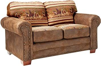 Lodge Look, Horse Fabric, Inexpensive Furniture, Southwest Design, Sofa Online, Rustic Lodge, Tapestry Fabric, American Furniture, Sofa Living